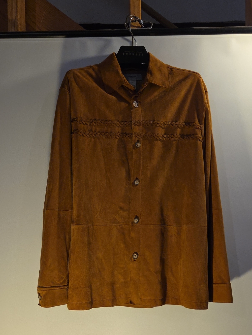 Claiborne Brown Suede Shirt Jacket with Braided Detail